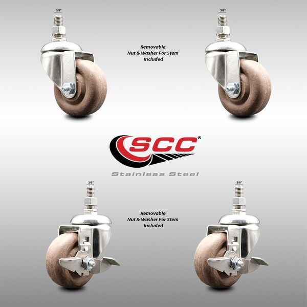 Service Caster 3.5 Inch 316SS High Temp Glass Filled Nylon 3/8 Inch Stem Caster Brake SCC, 2PK SS316TS20S3514-GFNSHT-381615-2-TLB-2 - main